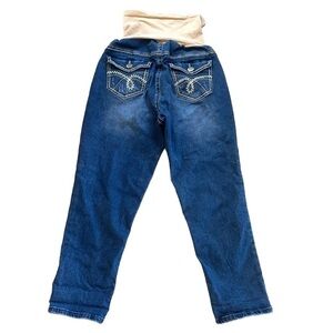 Indigo Blue Jeans Back Flap Pocket  Distressed Maternity Full Panel Size Large